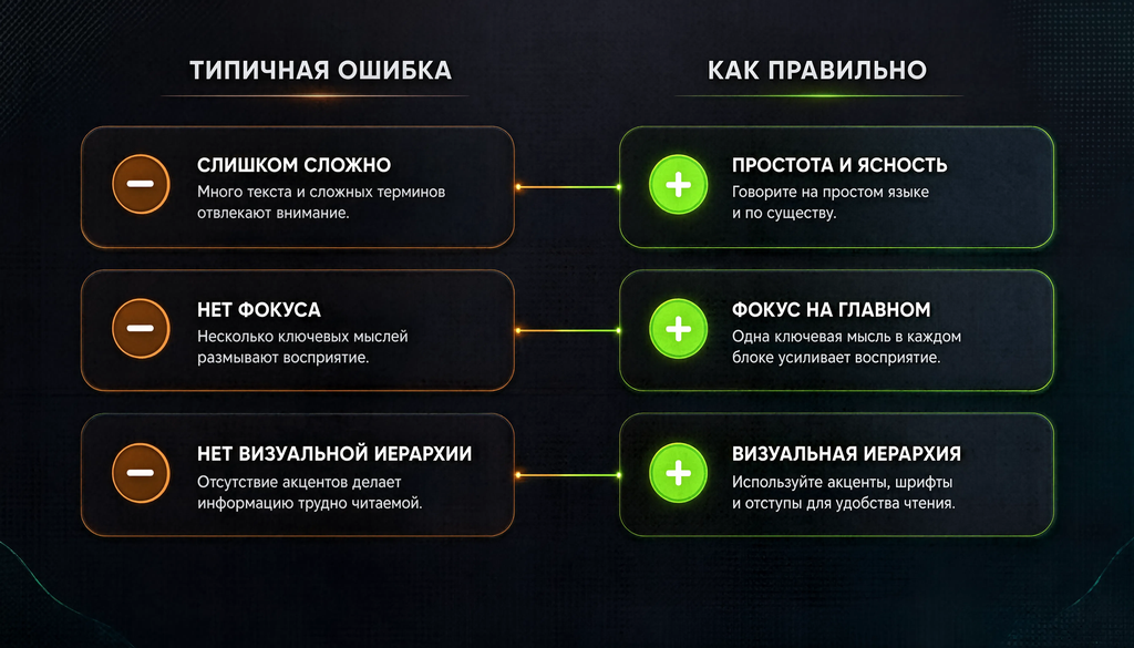 Сравнительная иллюстрация шести ключевых ошибок продвижения интернет-магазина и правильных подходов