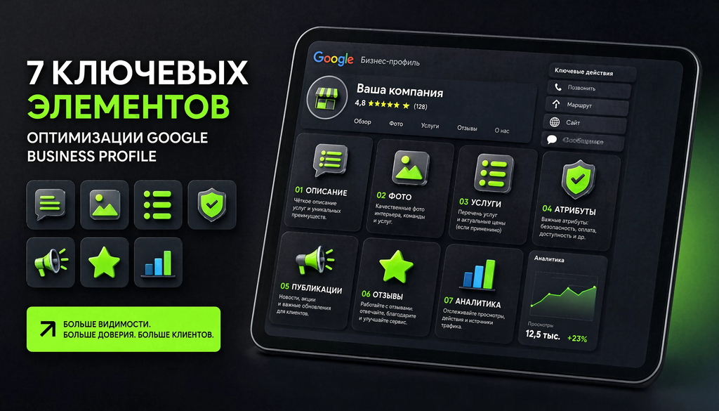 Чек-лист оптимизации профиля Google Business Profile: 7 ключевых элементов - инфографика