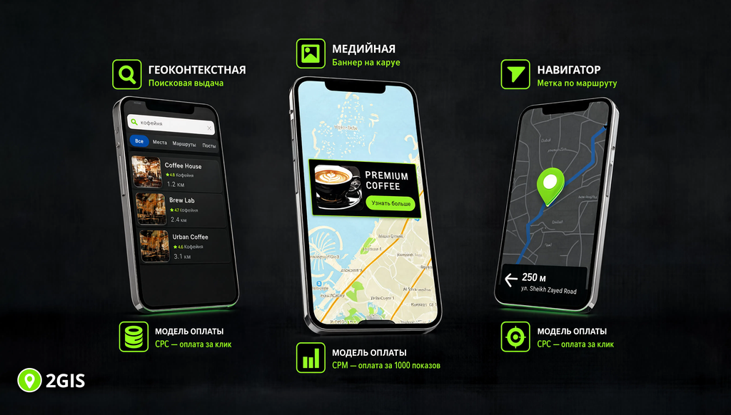 Три формата рекламы в 2ГИС: геоконтекстная, медийная, навигатор