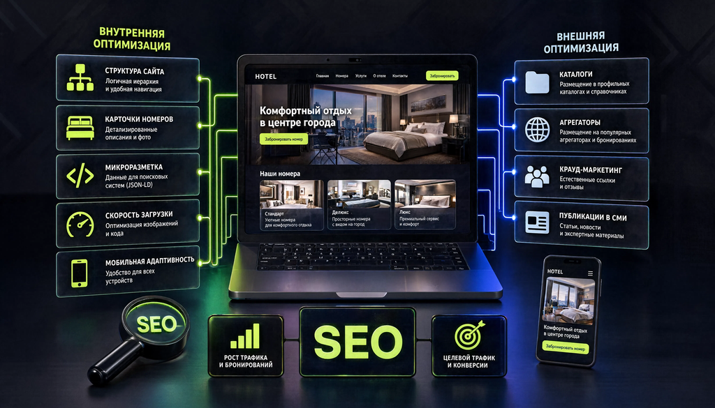 Схема SEO-продвижения отеля: внутренняя и внешняя оптимизация