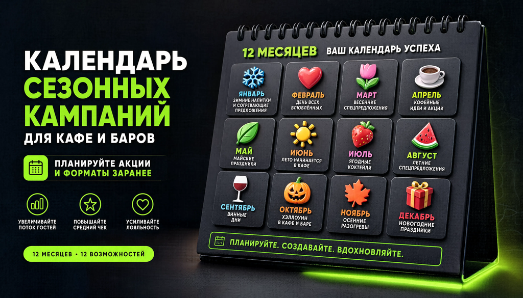 Календарь сезонных кампаний для кафе и баров: 12 месяцев акций и форматов для планирования