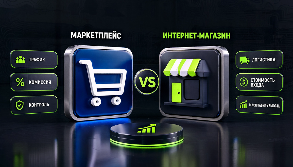 Сравнительная таблица маркетплейса и интернет-магазина: трафик, комиссия, контроль, логистика, стоимость входа, масштабируемость