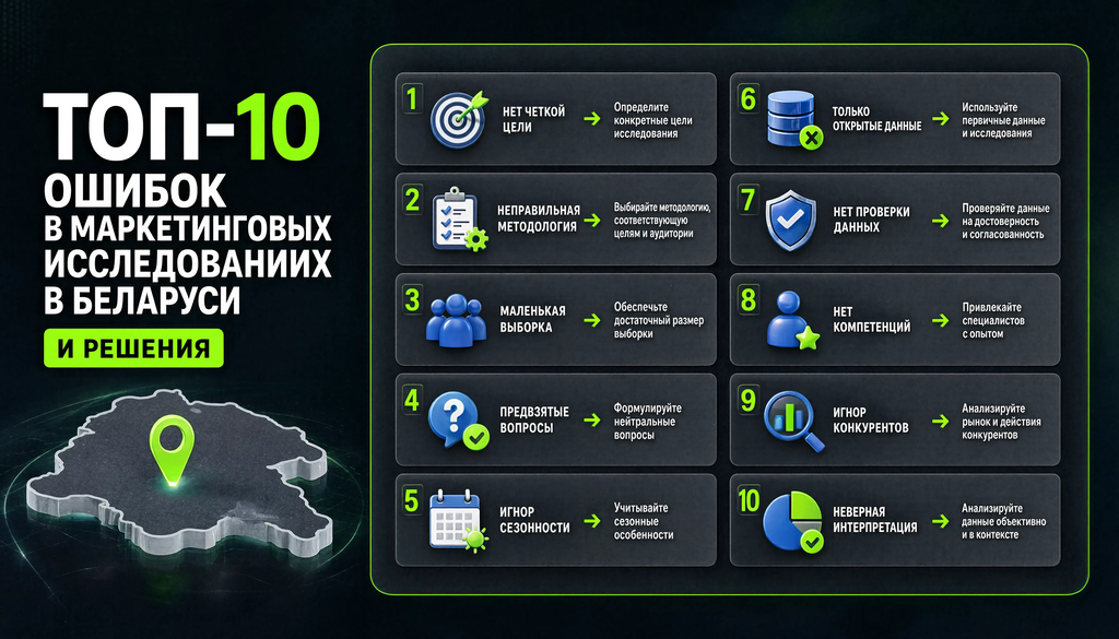 Топ-10 ошибок в маркетинговых исследованиях в Беларуси: инфографика с решениями для каждой ошибки