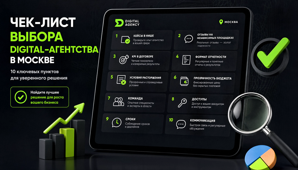 Инфографика: чек-лист выбора digital-агентства в Москве из 10 пунктов для оценки