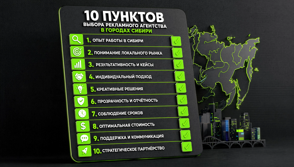 Инфографика: чек-лист выбора рекламного агентства в Сибири из 10 пунктов