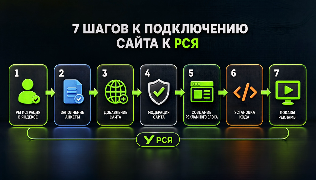 Пошаговая схема подключения сайта к РСЯ: от регистрации до первых показов